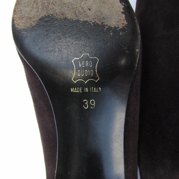 Barneys New York Dark Brown Suede Lace Top Almond Toe Shoes 39 / US 8.5 - Picture 12 of 16